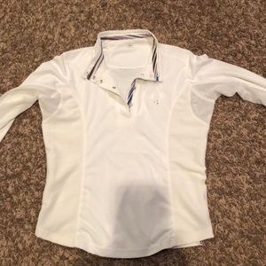 W White equestrian shirt, long sleeve, and embellished logo